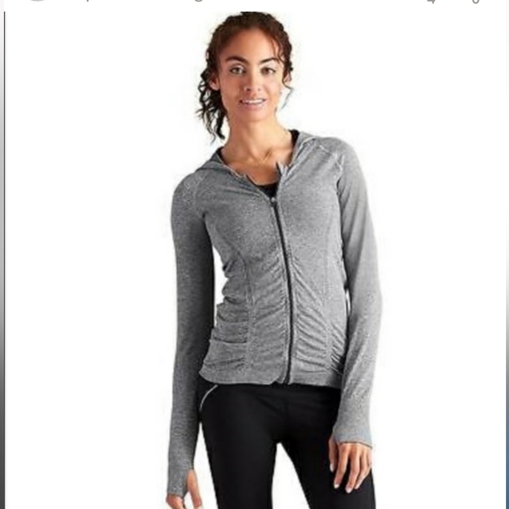 Athleta Full Zip-Up Stretched Ruched Gray Sweatshirt